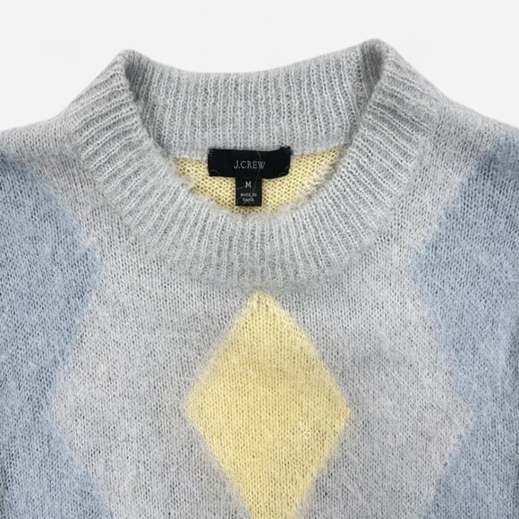 J. Crew Women's Argyle Alpaca Wool Blend Sweater Yellow Blue Size Medium - Picture 3 of 10